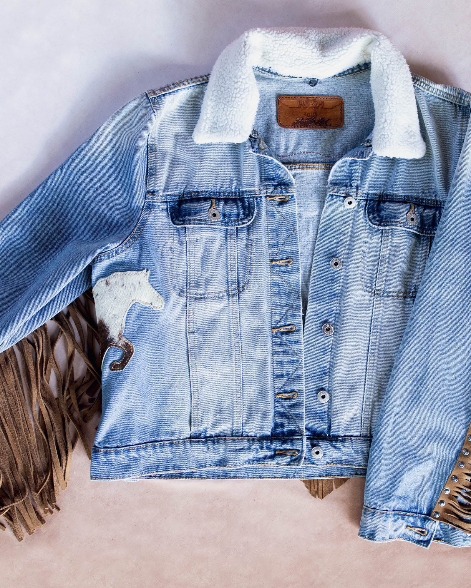 Blue Denim Easy Rider Tasseled Eagle Jacket with Hidden Horse Patch