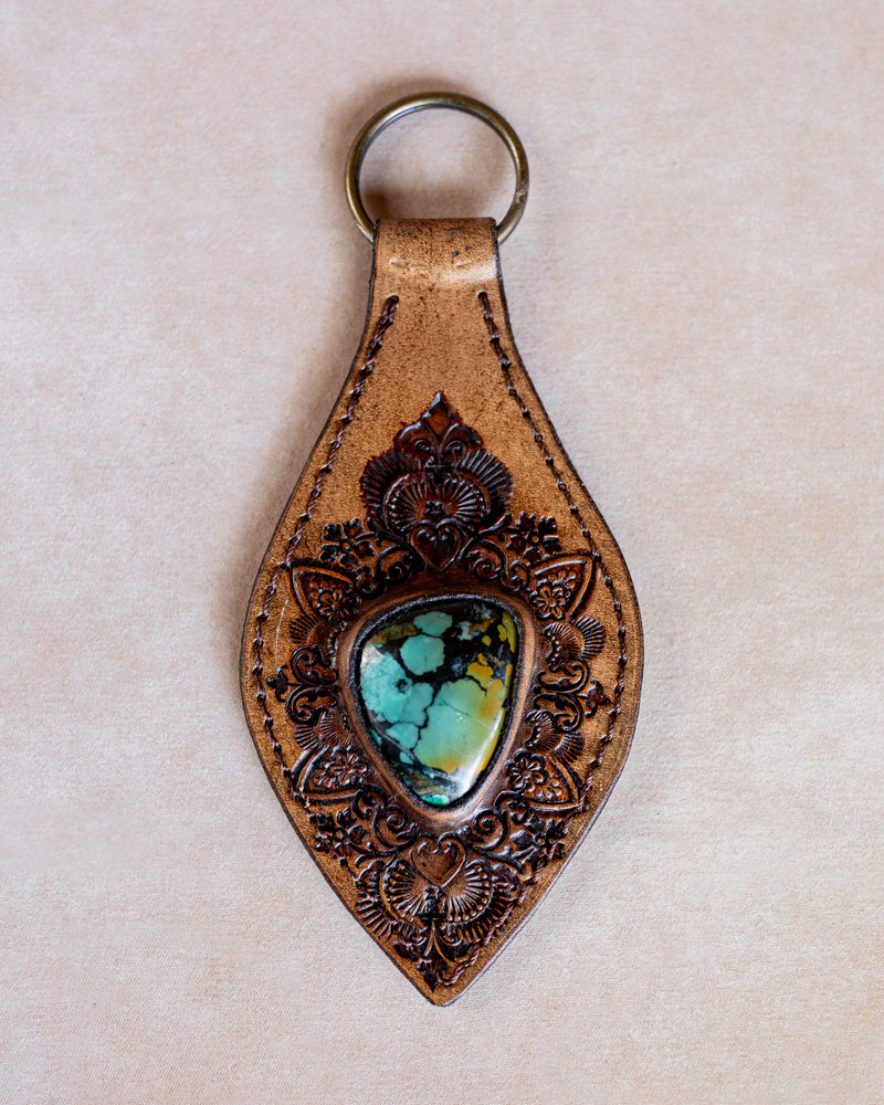 Mandala Key Ring with High Grade Turquoise