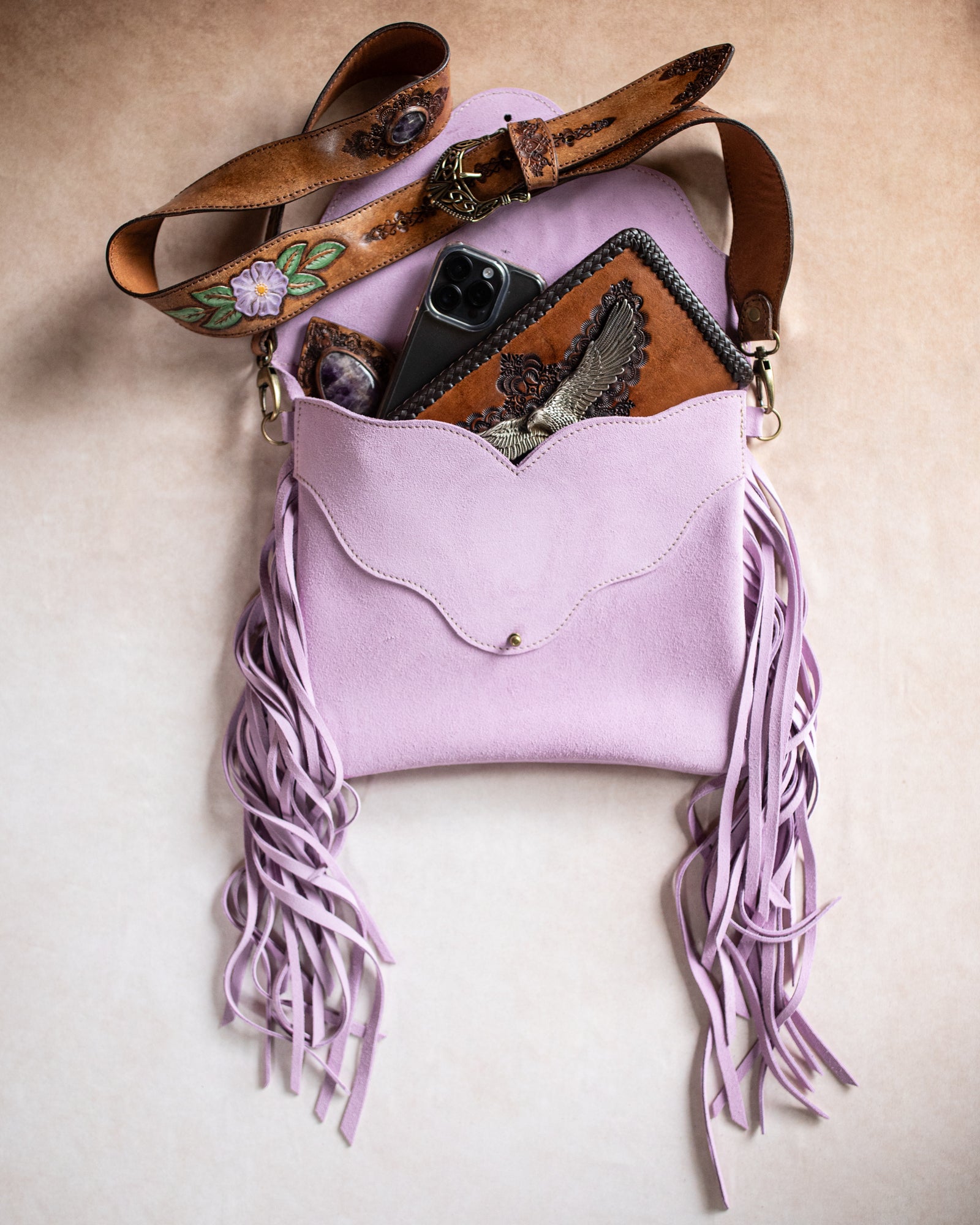 Lilac Gypsy Wanderer Bag with Chevron Amethyst