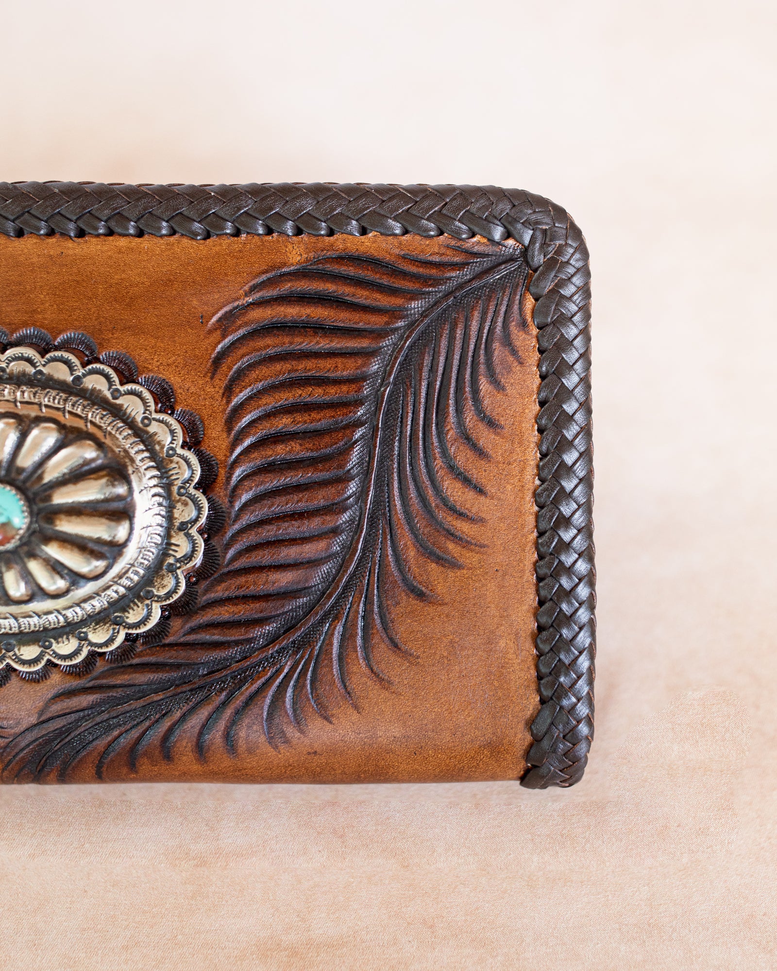 Large Eagle Feather Zip Wallet with Navajo Concho