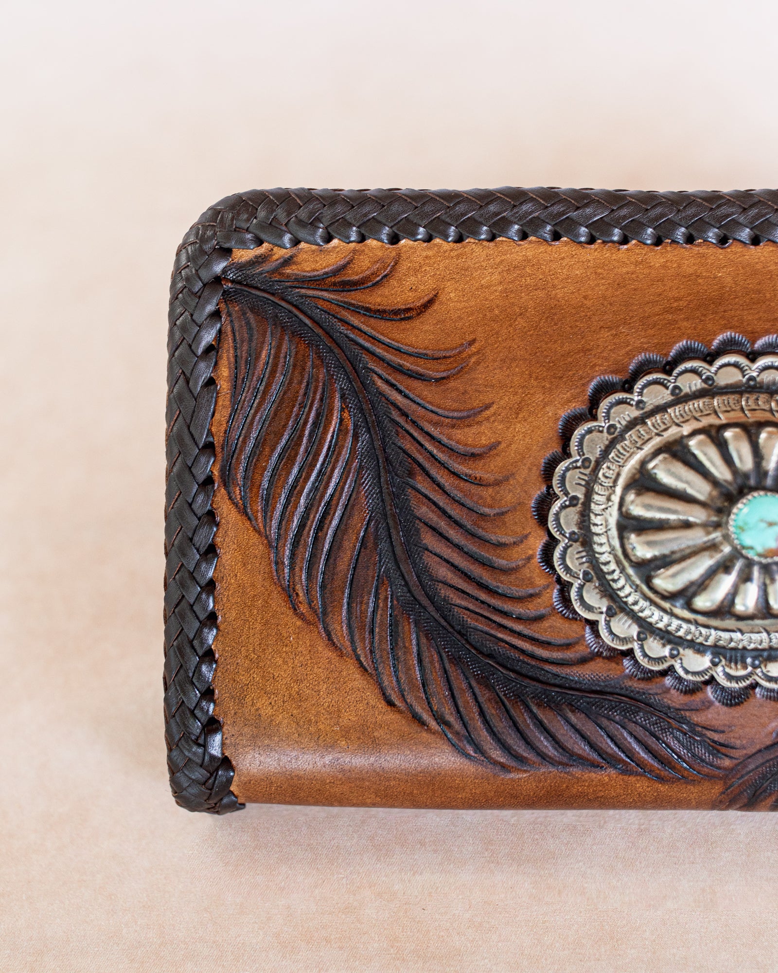 Large Eagle Feather Zip Wallet with Navajo Concho