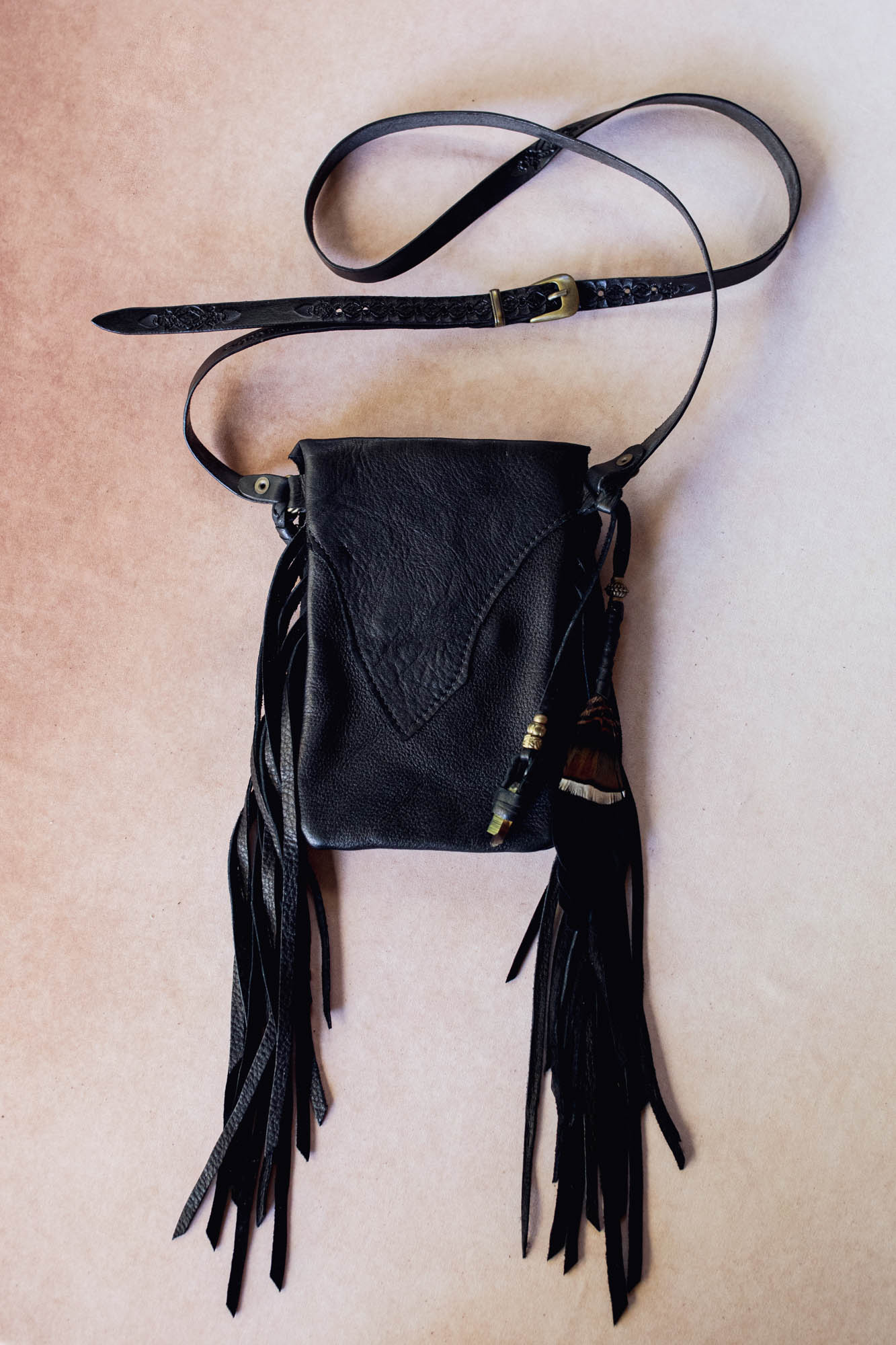 Nomad Phone Pouch with Stag Horn & Smoky Quartz Wand