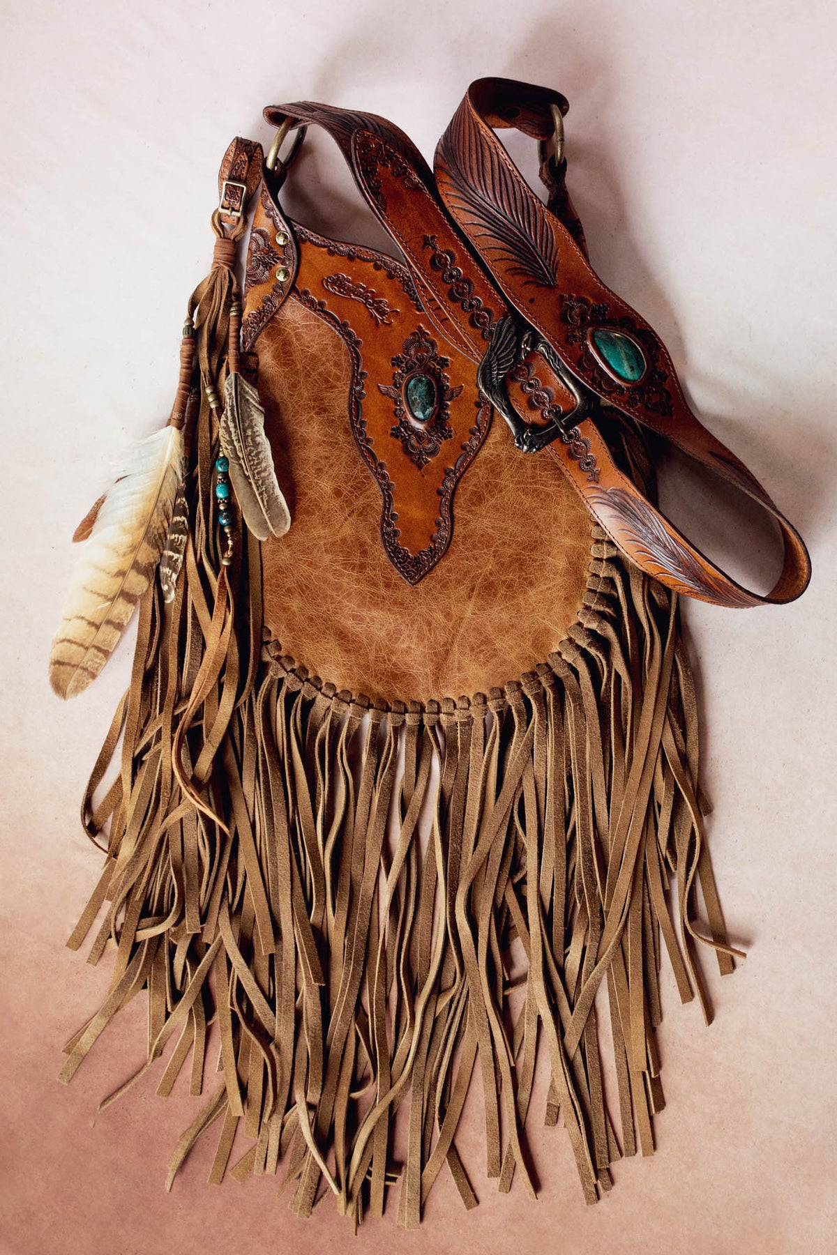 Petite Apache Tasseled Bag with Turquoise