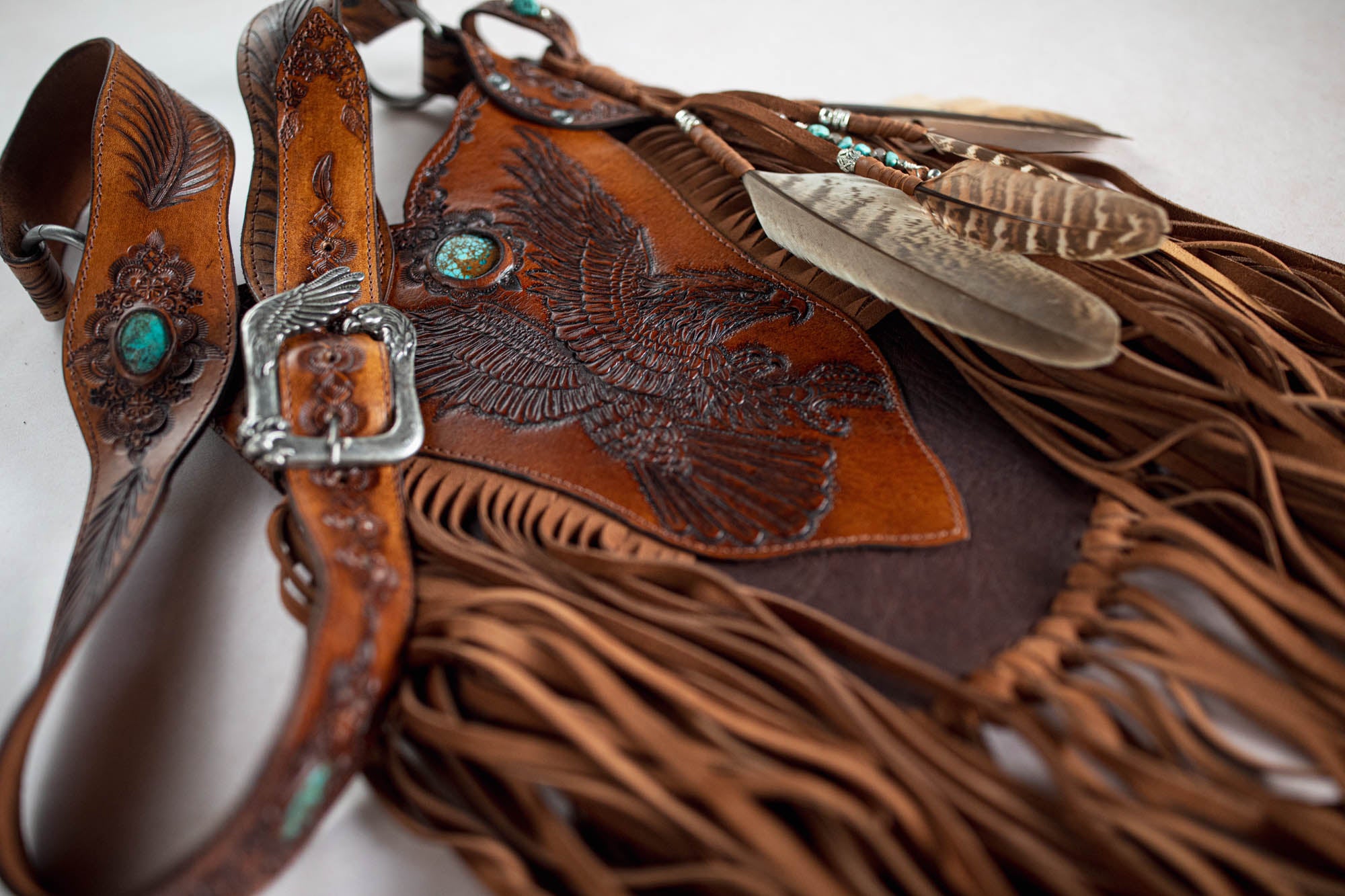 Petite Rebel Eagle Tasseled Bag with Turquoise
