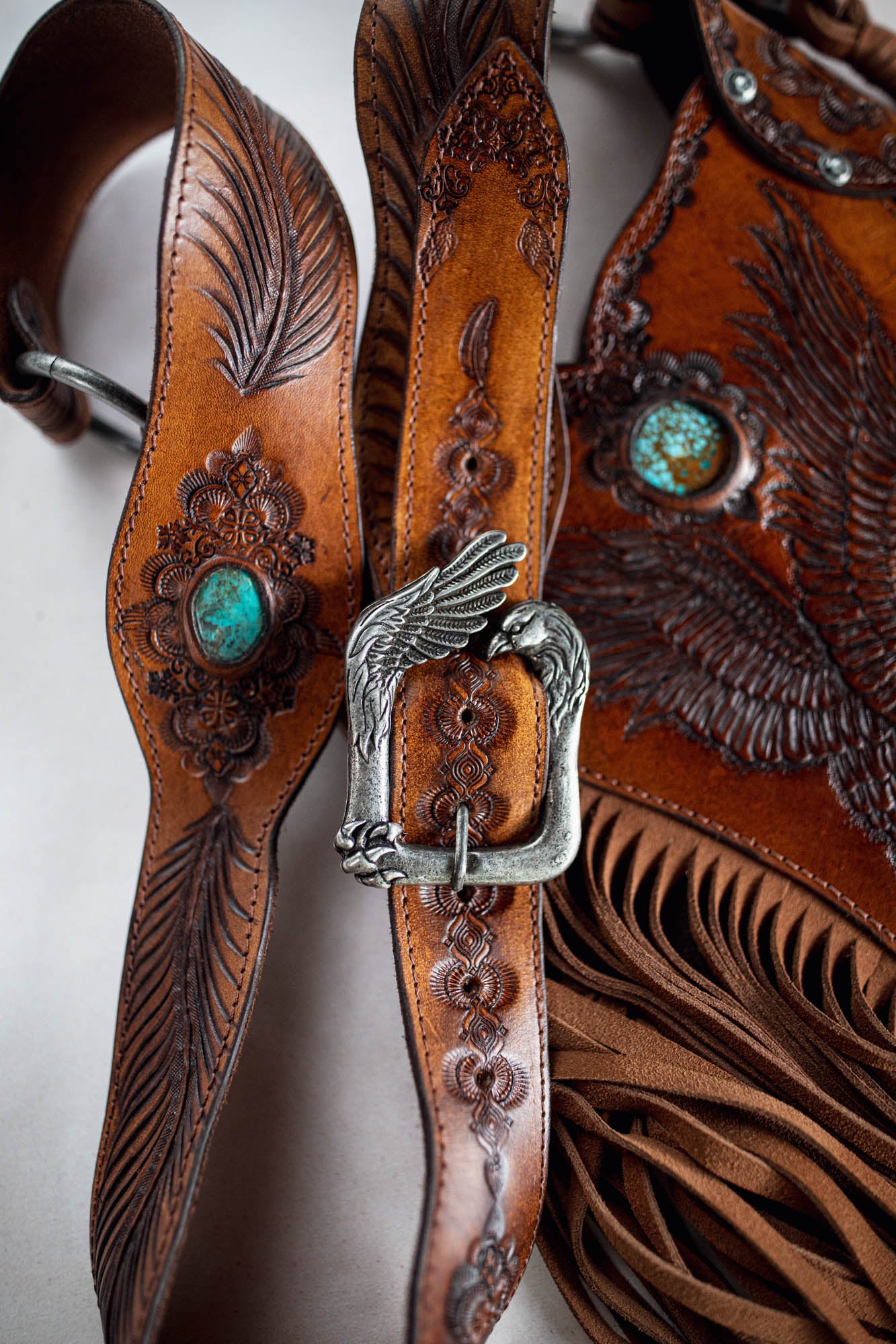 Petite Rebel Eagle Tasseled Bag with Turquoise