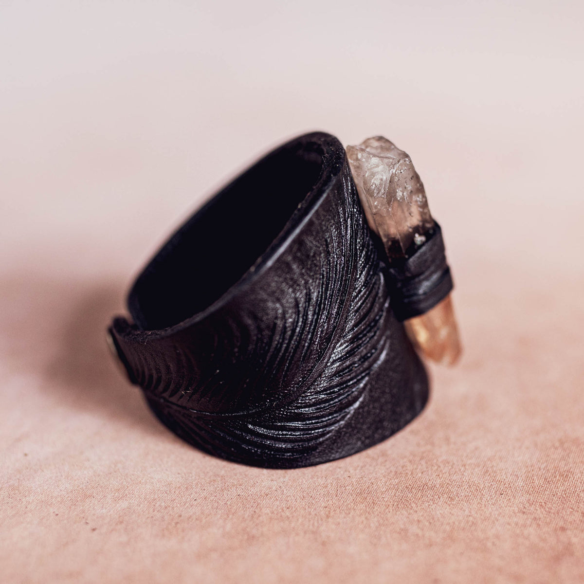 Petite Eagle Feather Priestess Cuff with Smoky Quartz