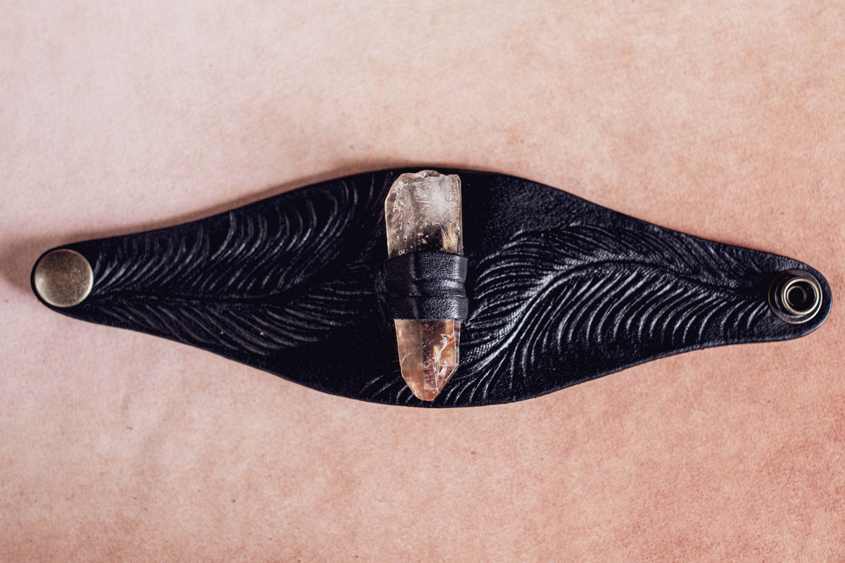 Petite Eagle Feather Priestess Cuff with Smoky Quartz