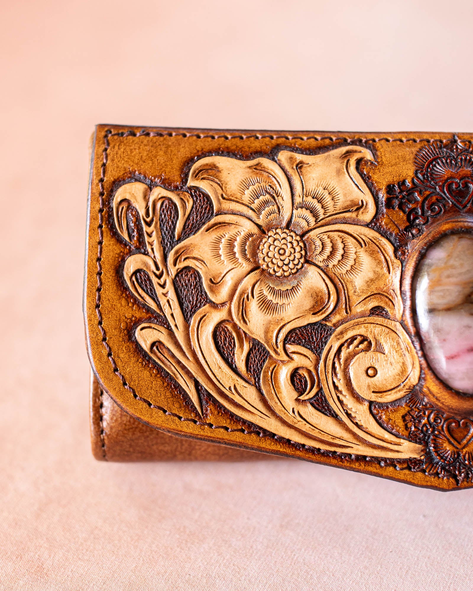Flower Wallet with Pink Rhodonite