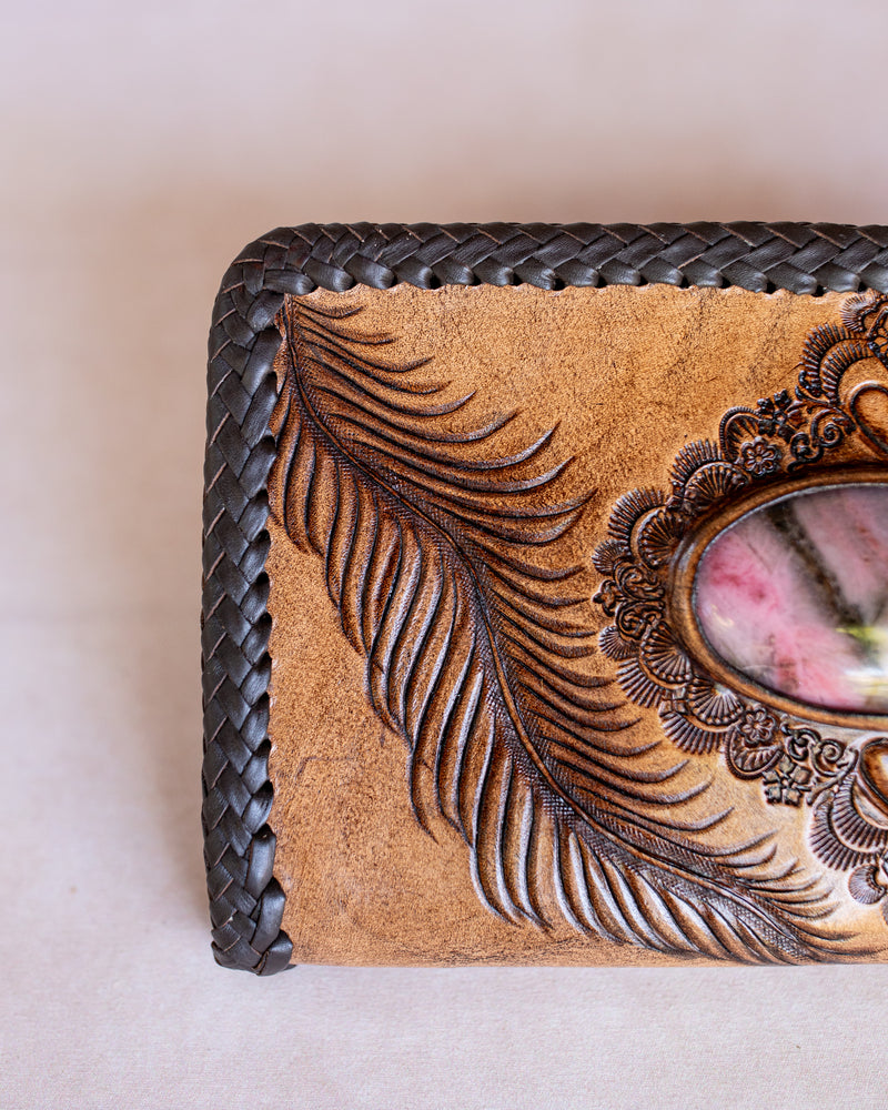 Large Eagle Feather Wallet with Pink Rhodonite