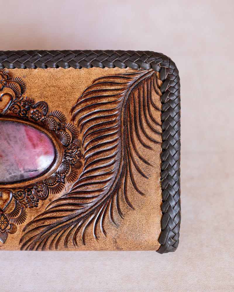 Large Eagle Feather Wallet with Pink Rhodonite