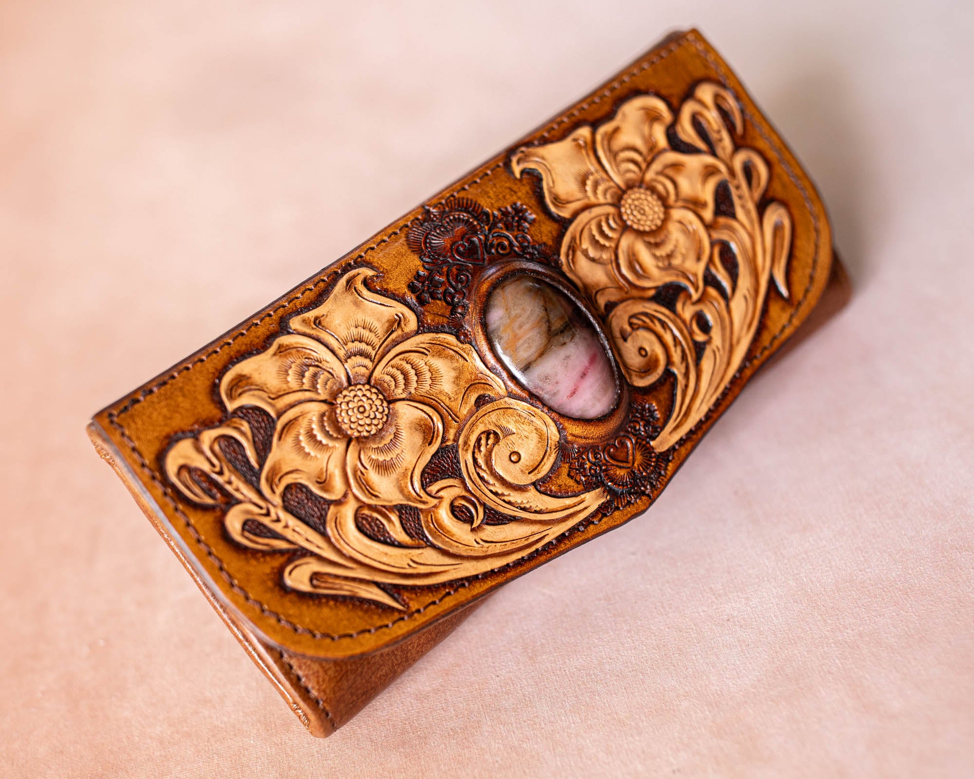 Flower Wallet with Pink Rhodonite