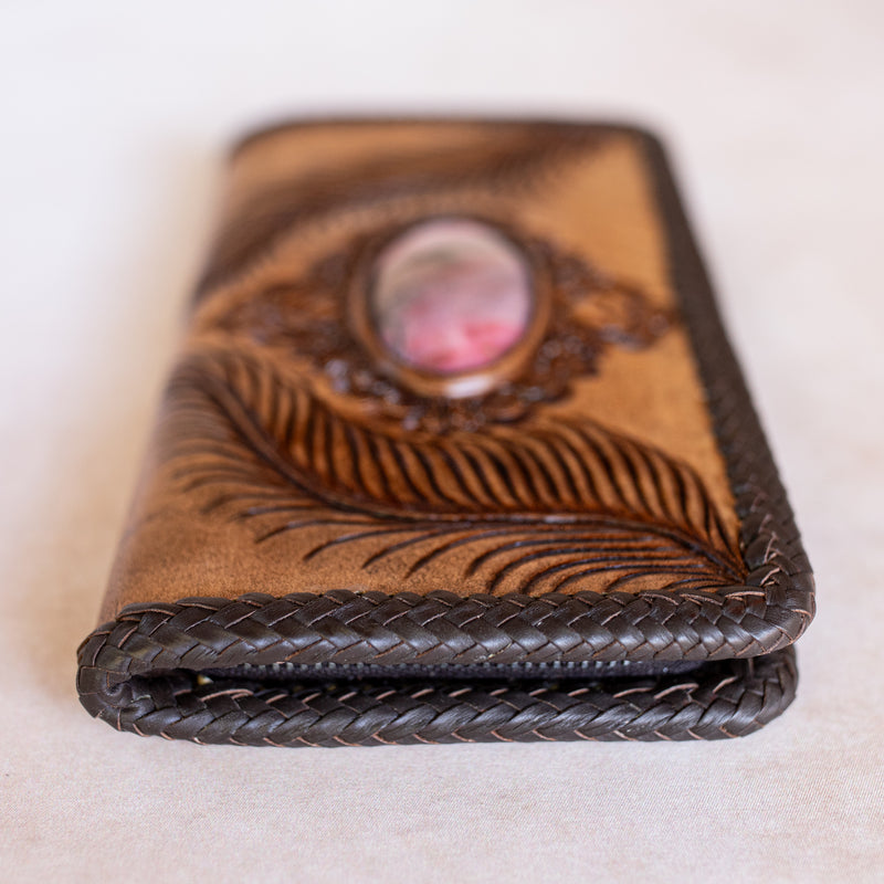 Large Eagle Feather Wallet with Pink Rhodonite