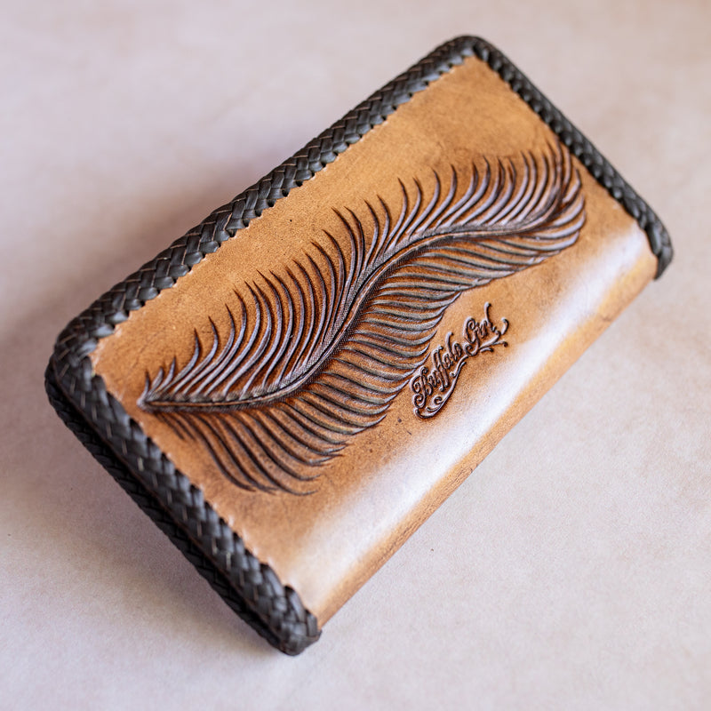 Large Eagle Feather Wallet with Pink Rhodonite