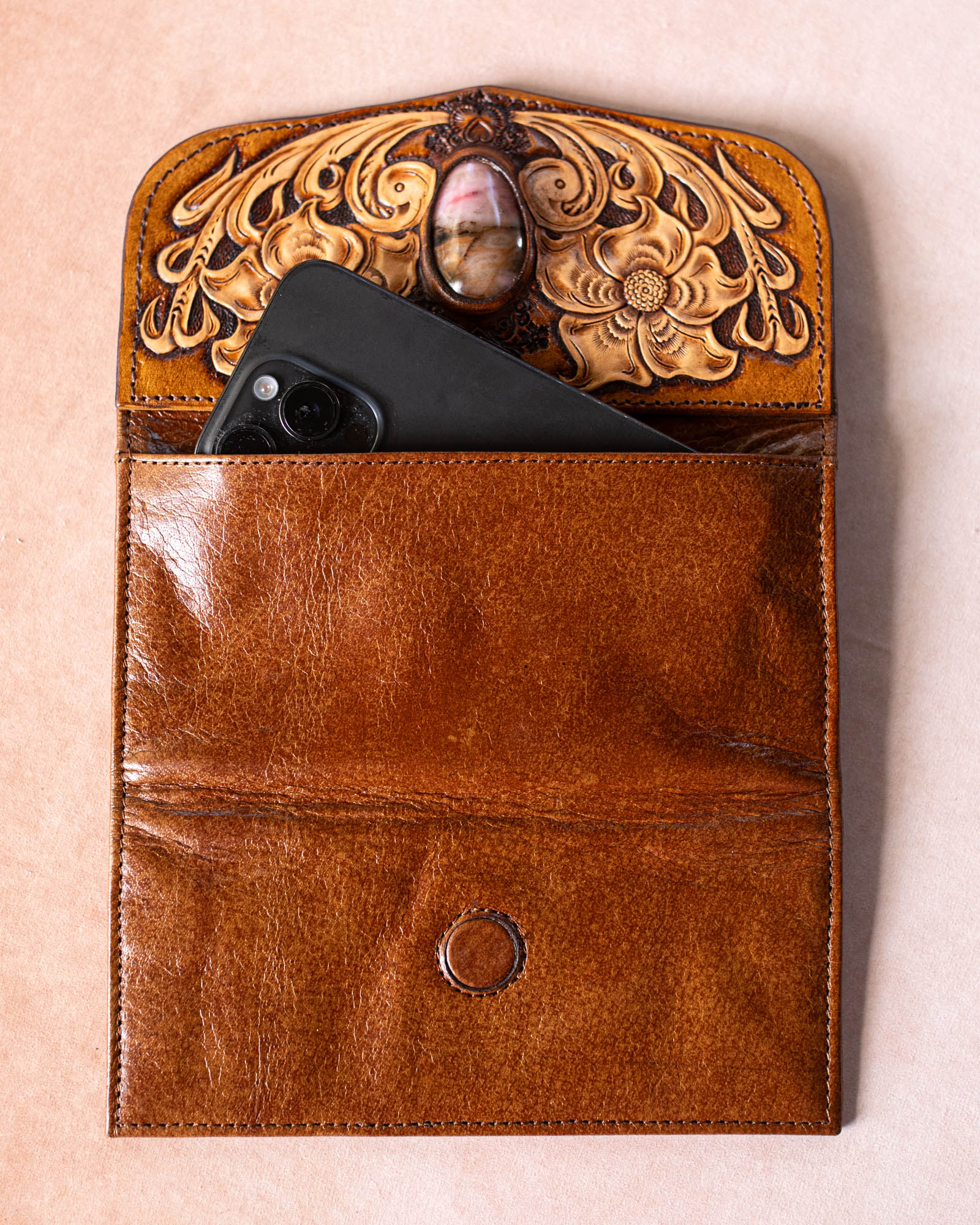 Flower Wallet with Pink Rhodonite