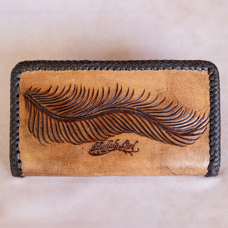 Large Eagle Feather Wallet with Pink Rhodonite