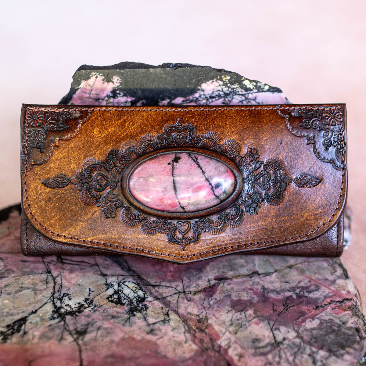 Mandala Wallet with Pink Rhodonite