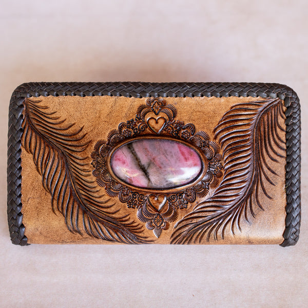 Large Eagle Feather Wallet with Pink Rhodonite