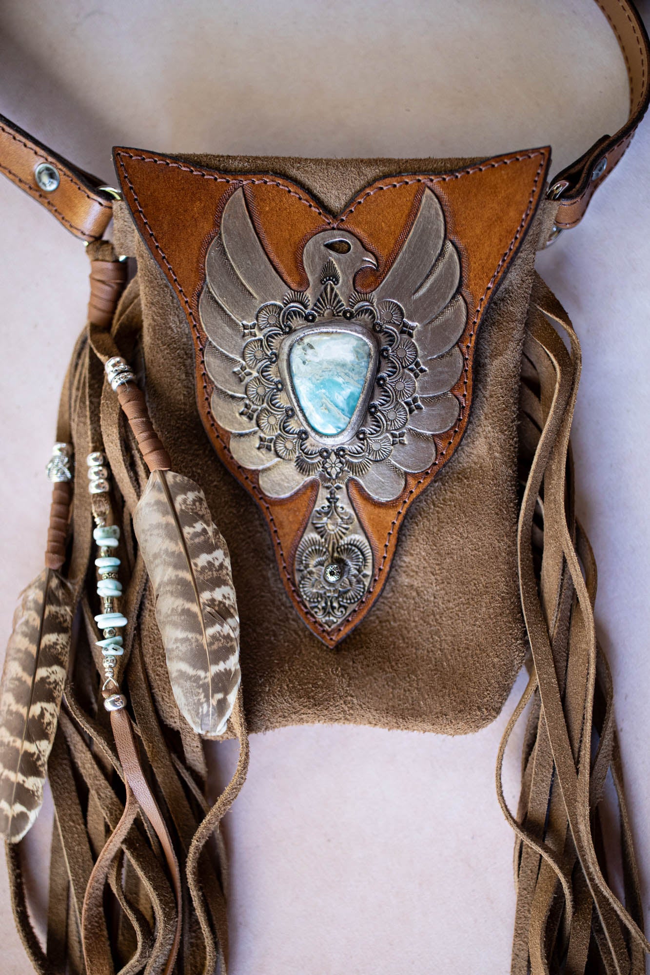 Thunderbird Gypsy Wanderer Phone Pouch with Larimar