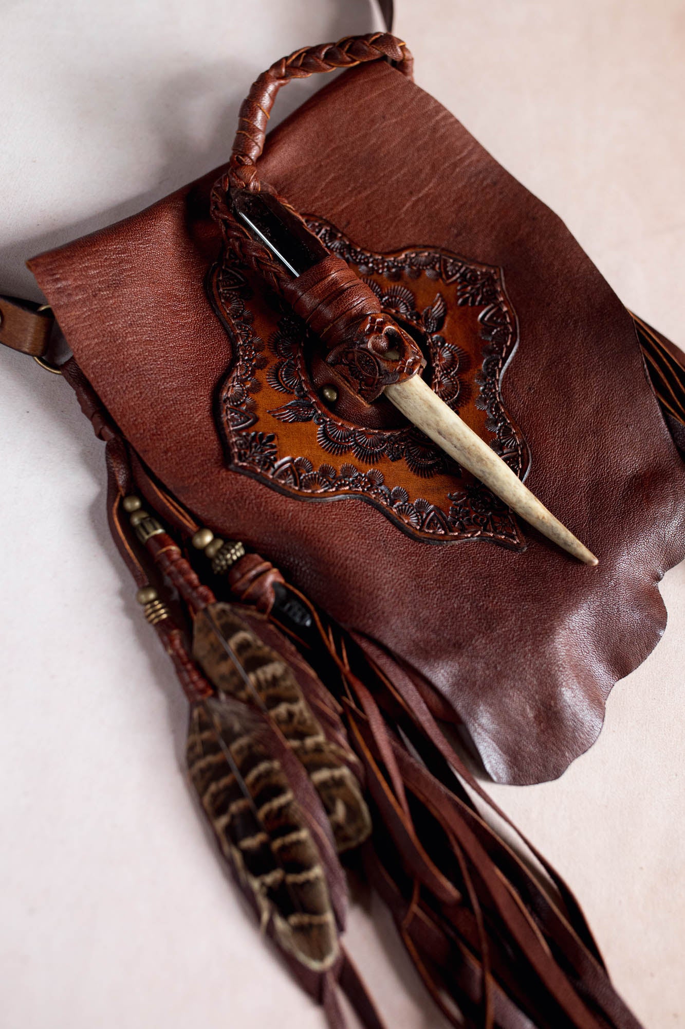 Nomad Phone Pouch with Stag Horn & Smoky Quartz Wand