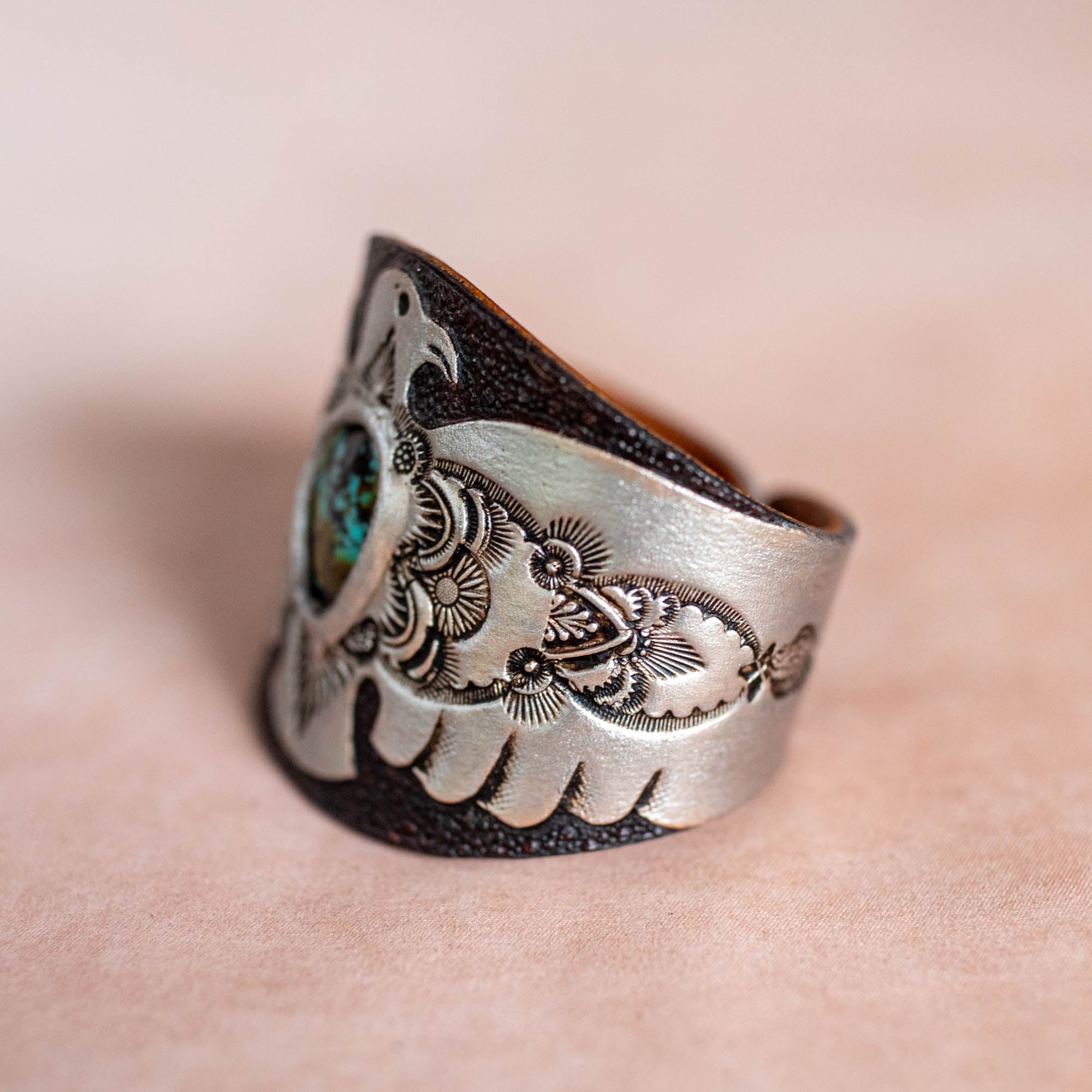 Hand Painted Thunderbird Cuff with Turquoise