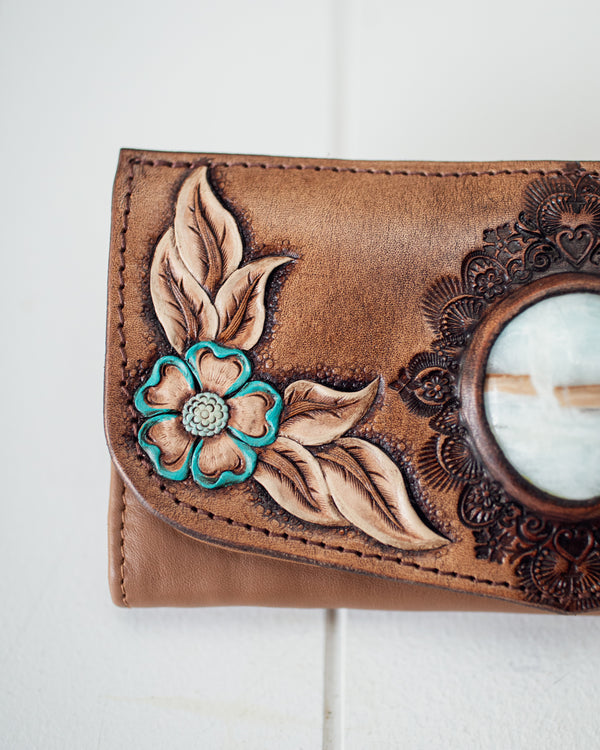 Hand Painted Flower Wallet with Caribbean Calcite