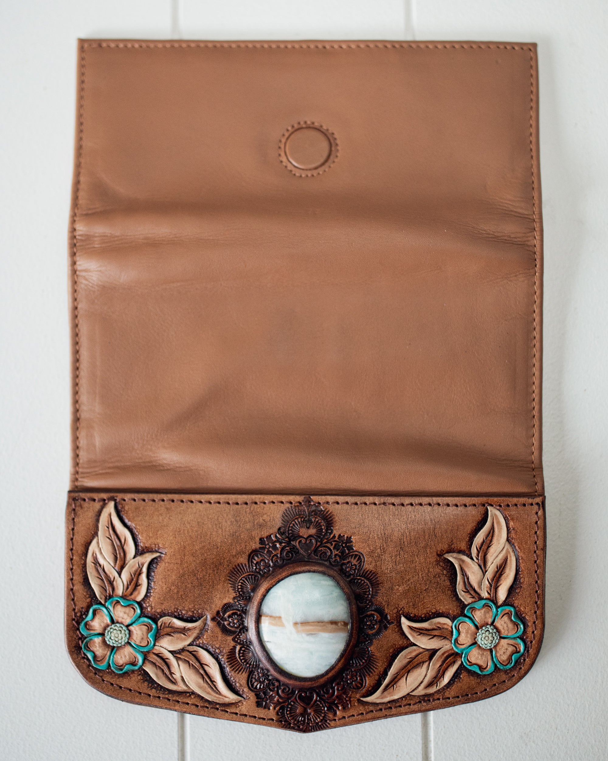 Hand Painted Flower Wallet with Caribbean Calcite