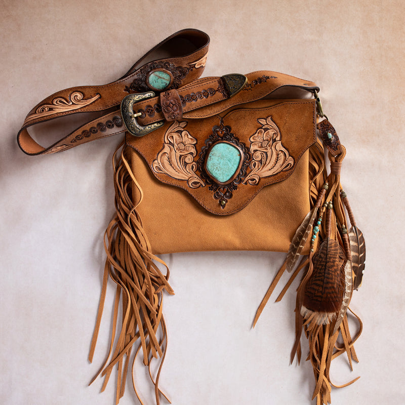 Western Floral Gypsy Wanderer Bag with Mexican Turquoise