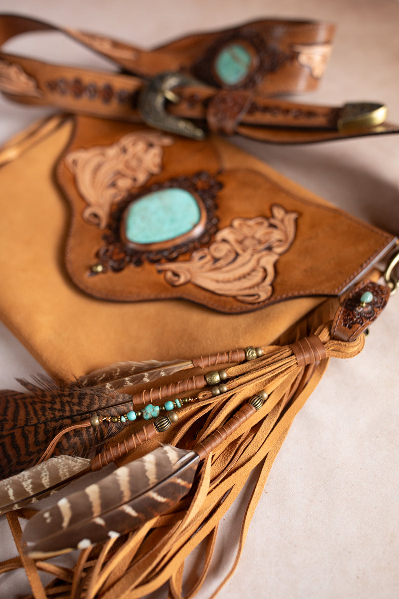 Western Floral Gypsy Wanderer Bag with Mexican Turquoise